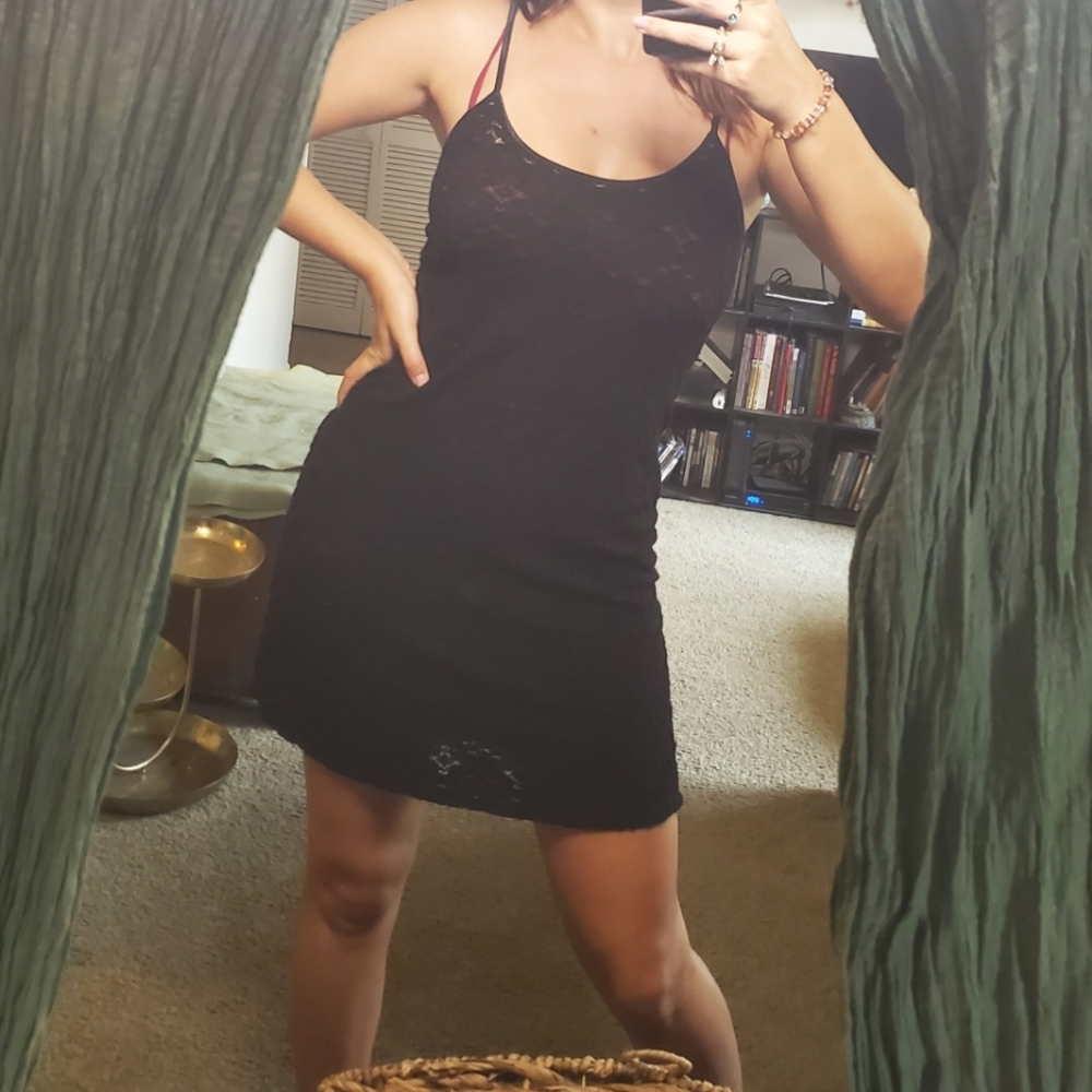 90s shear black lace dress